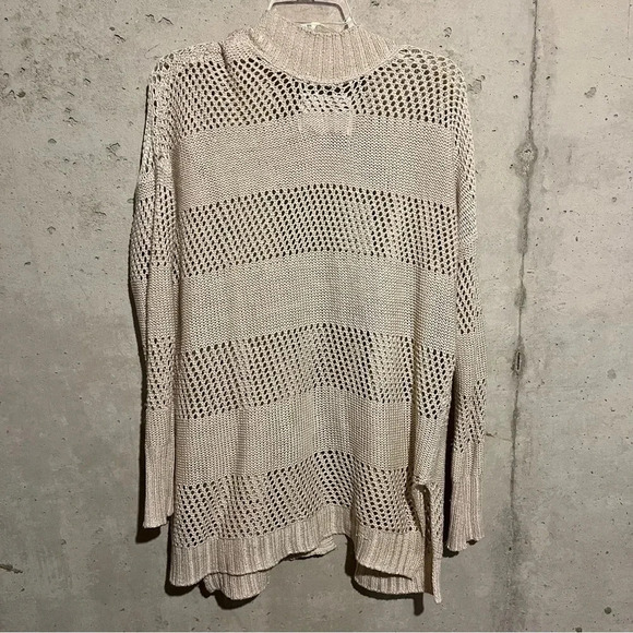 Element Skateboarding Long Cardigan Sweater Size Large Striped Beige Crochet - Picture 6 of 8